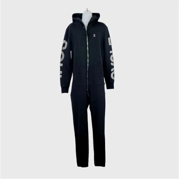 SoulCycle One Piece Zippered Hoodie Sweatshirt Jumpsuit in Black Size Medium - Picture 4 of 13